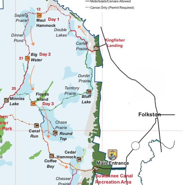 Okefenokee Route Map 2024 [source:fws.gov]