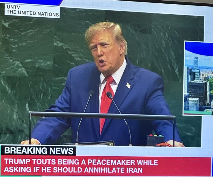 Peacemaker Trump Asks If He Should Annihilate Iran (UN 2026)